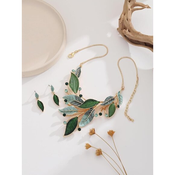 Vintage Chunky Statement Jewelry Set Retro Leaf Floral Geometric Bohemian Boho B - Picture 5 of 8